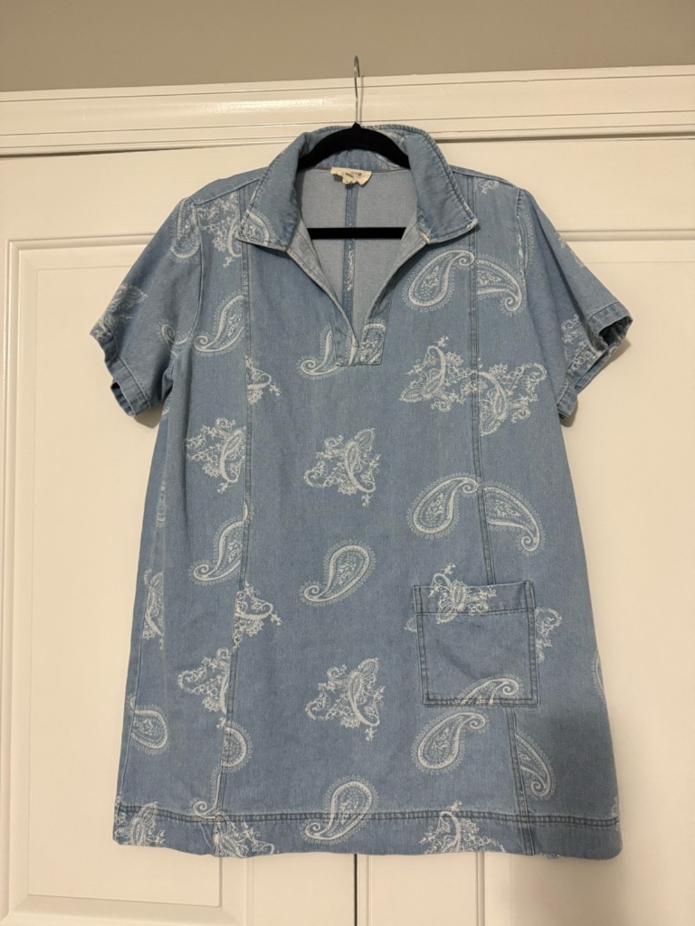 Umgee Light Blue Paisley Denim-Style Polo Dress